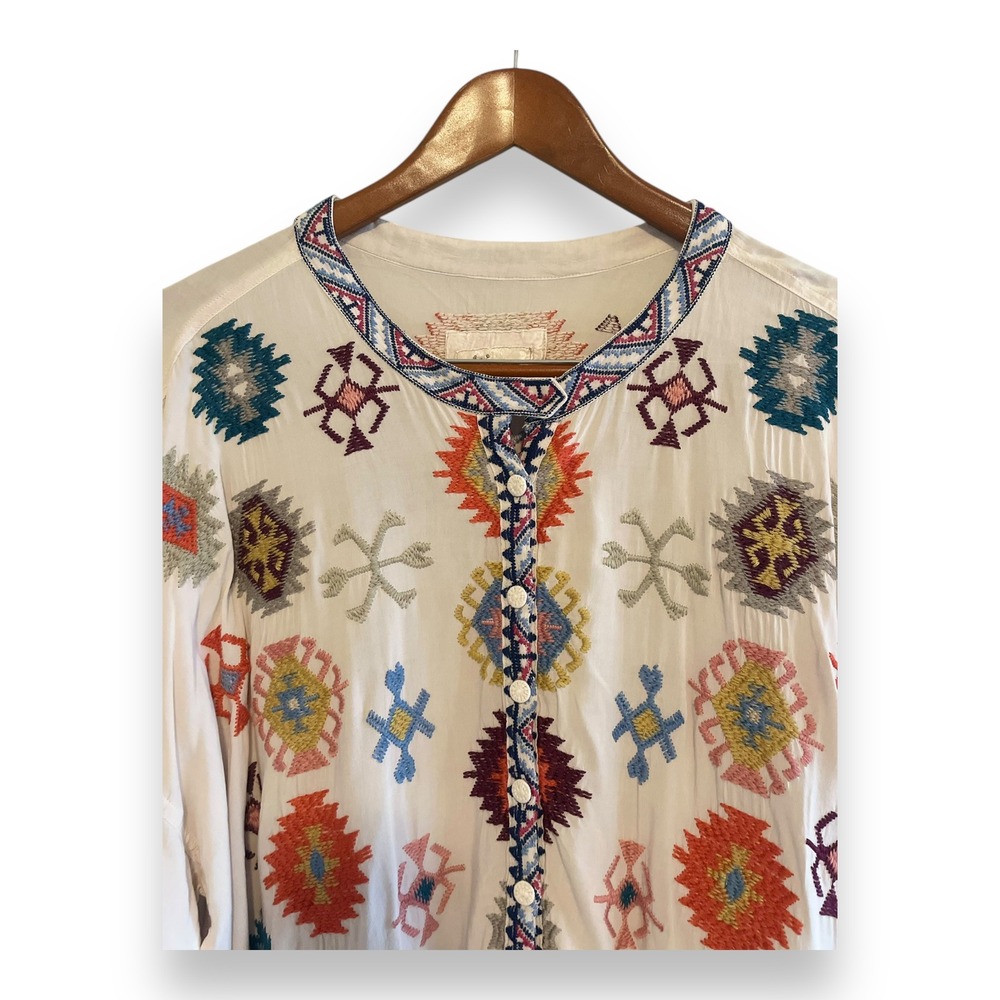 Johnny Was Biya Floral Embroidered Henley Tunic Top Blouse Women's Size XL - Picture 2 of 6